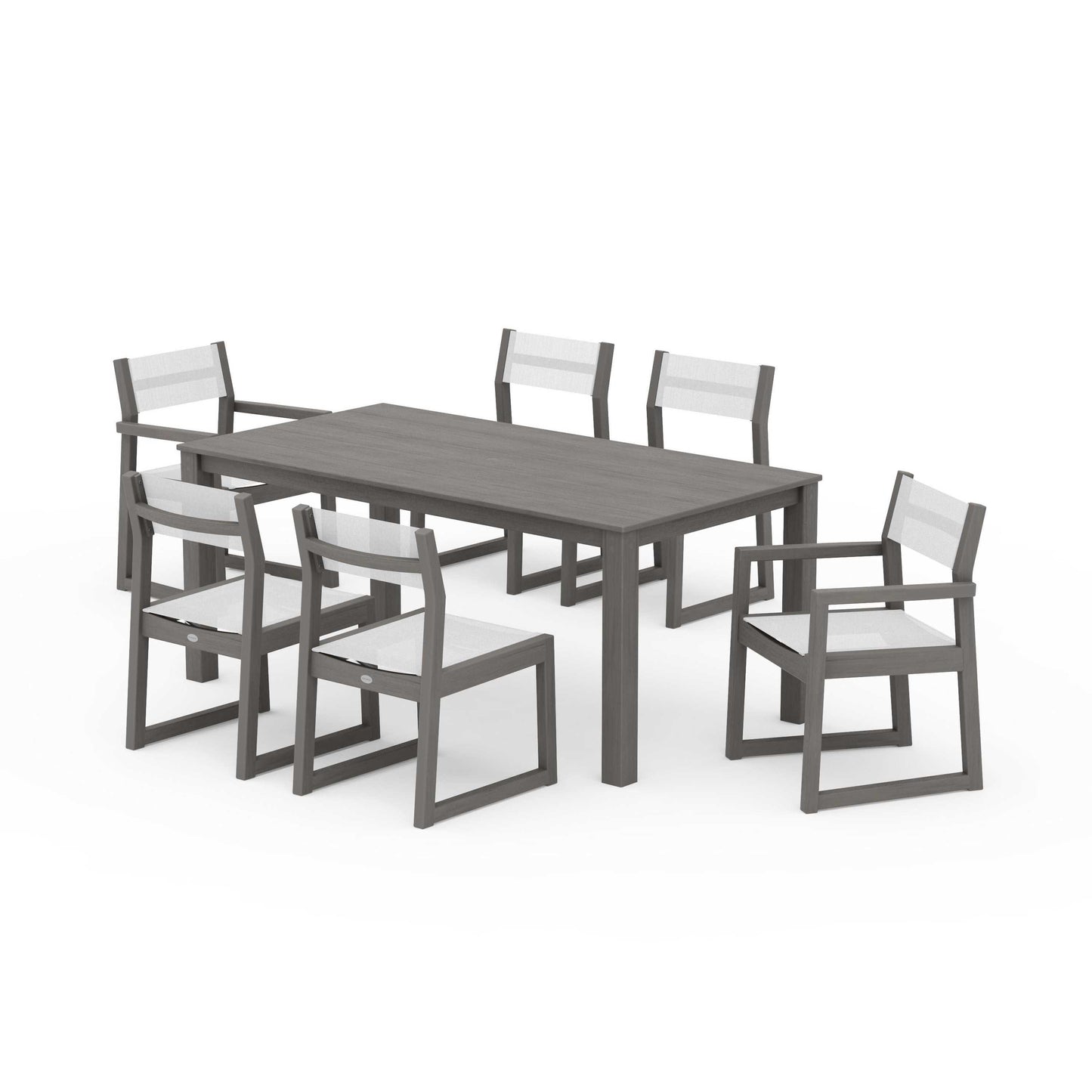 POLYWOOD EDGE Sling 7-Piece Parsons Dining Set — Driftwood / White Sling