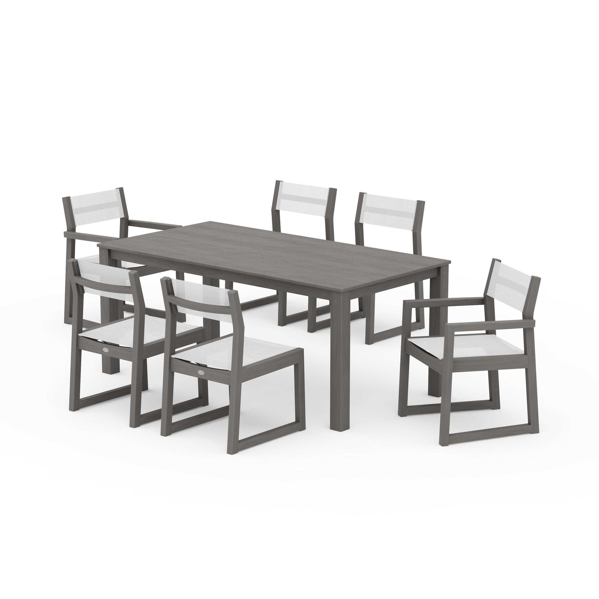 POLYWOOD EDGE Sling 7-Piece Parsons Dining Set — Driftwood / White Sling