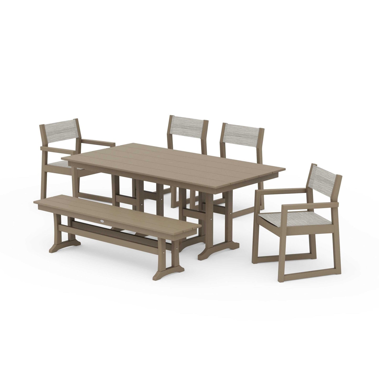 POLYWOOD EDGE Sling 6-Piece Farmhouse Dining Set — Vintage Sahara / Birch Sling
