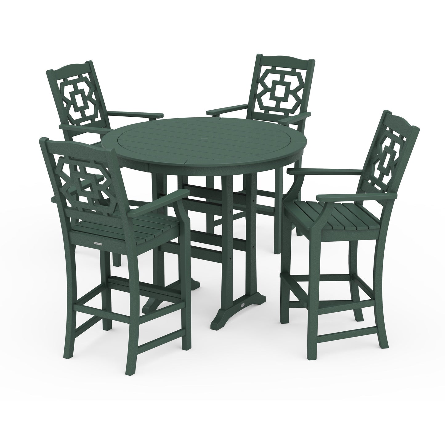 POLYWOOD Chinoiserie 5-Piece Round Bar Set — Green