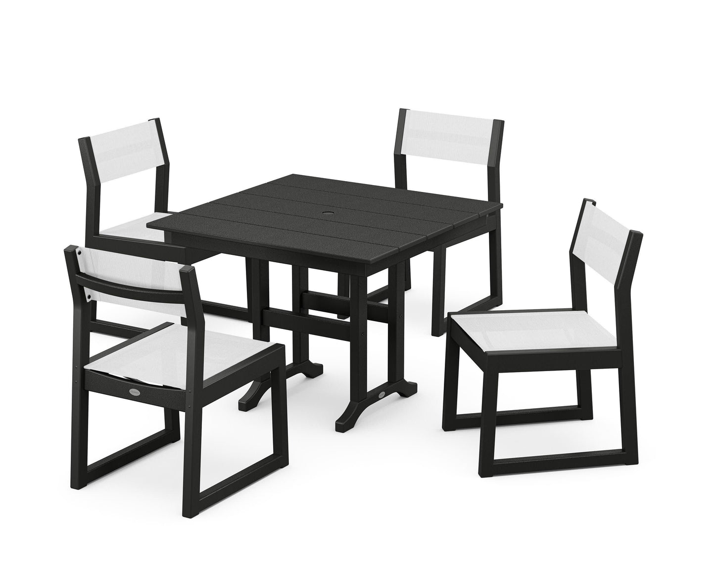 POLYWOOD EDGE Sling Side Chair 5-Piece Farmhouse Dining Set — Black / White Sling