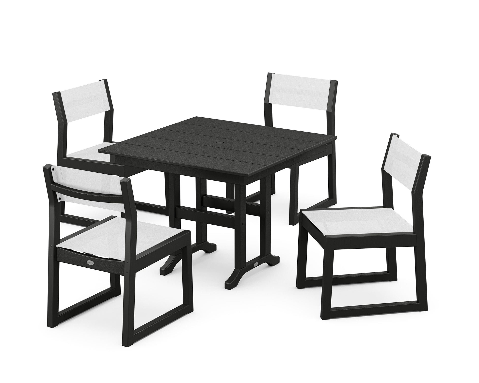 POLYWOOD EDGE Sling Side Chair 5-Piece Farmhouse Dining Set — Black / White Sling