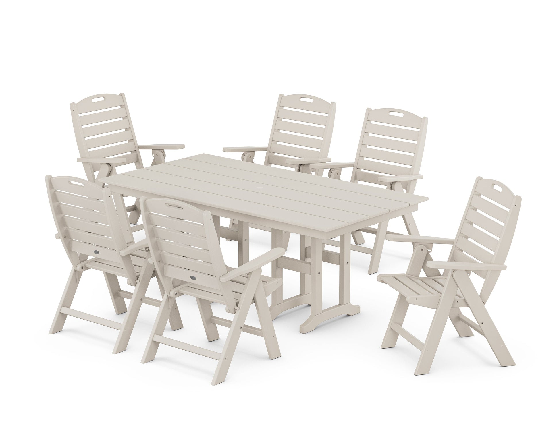 POLYWOOD Nautical Highback 7-Piece Farmhouse Dining Set — Sand