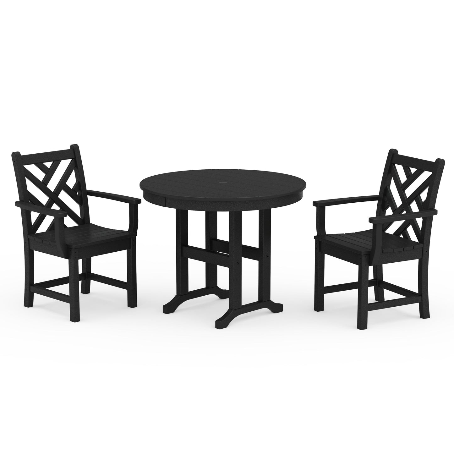 POLYWOOD Chippendale 3-Piece Round Dining Set — Black