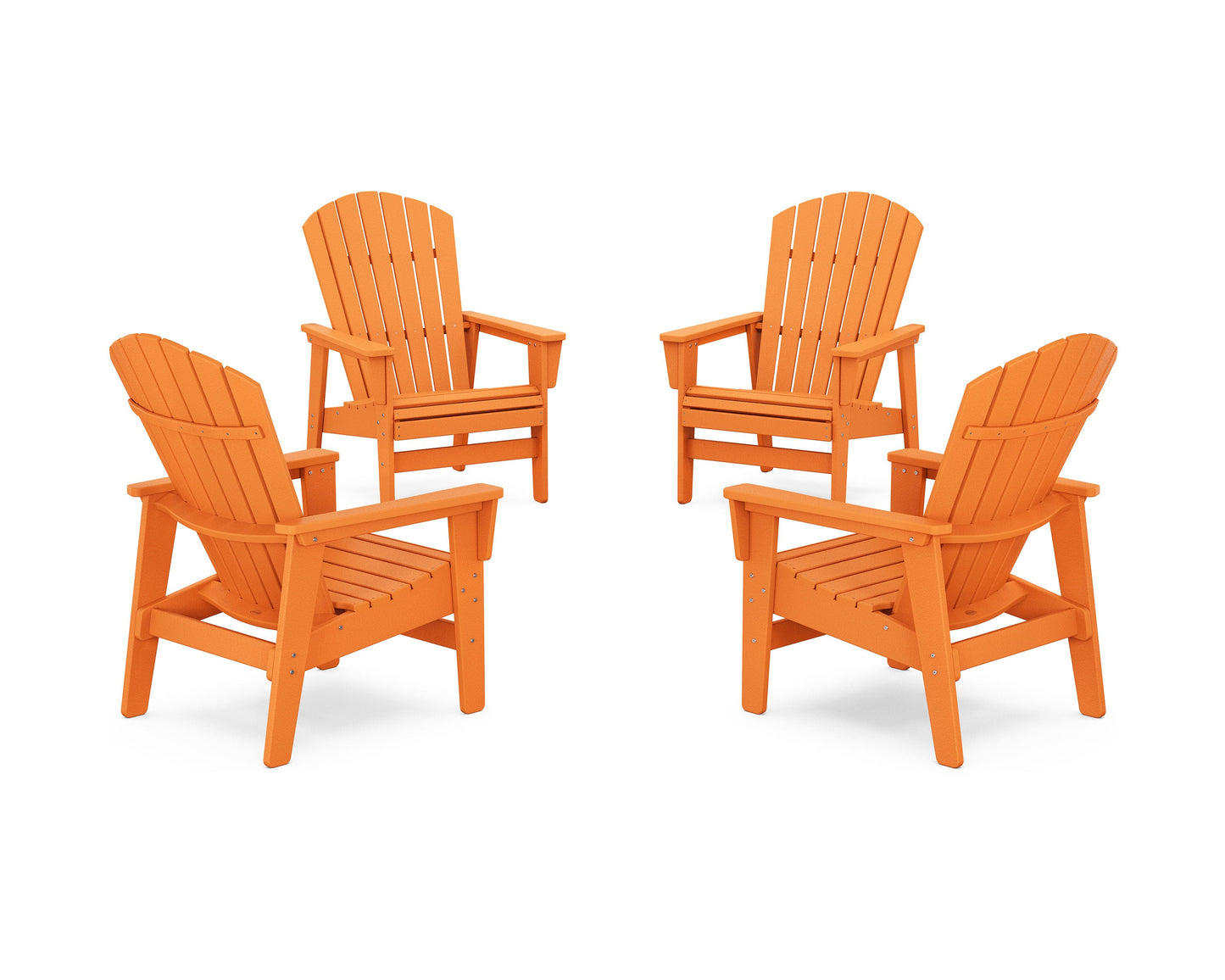 POLYWOOD 4-Piece Nautical Grand Upright Adirondack Chair Conversation Set — Tangerine