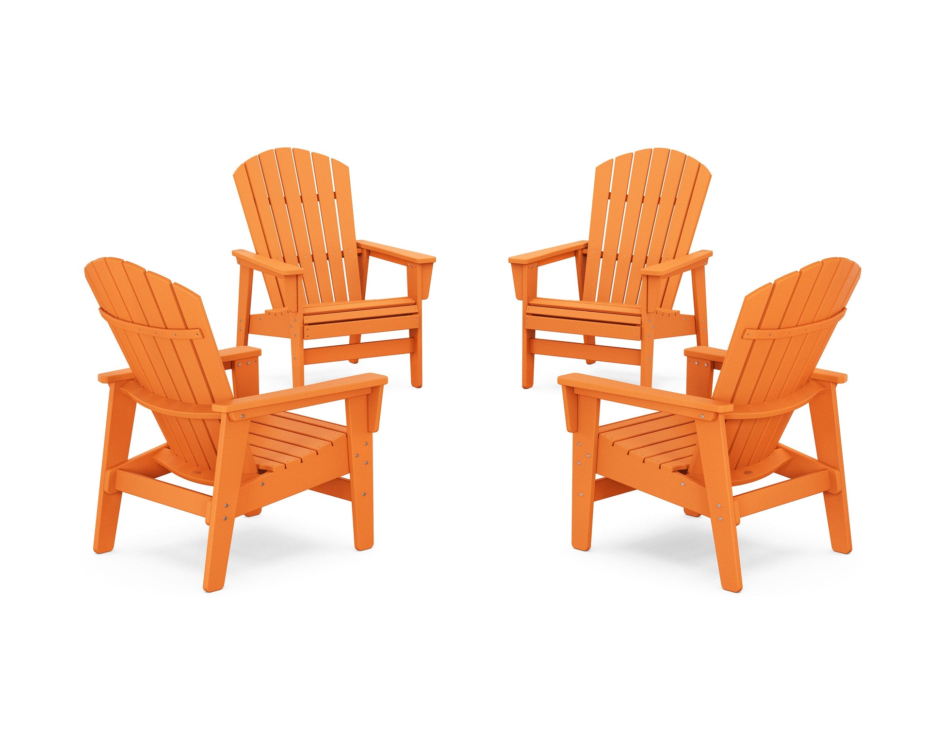 POLYWOOD 4-Piece Nautical Grand Upright Adirondack Chair Conversation Set — Tangerine