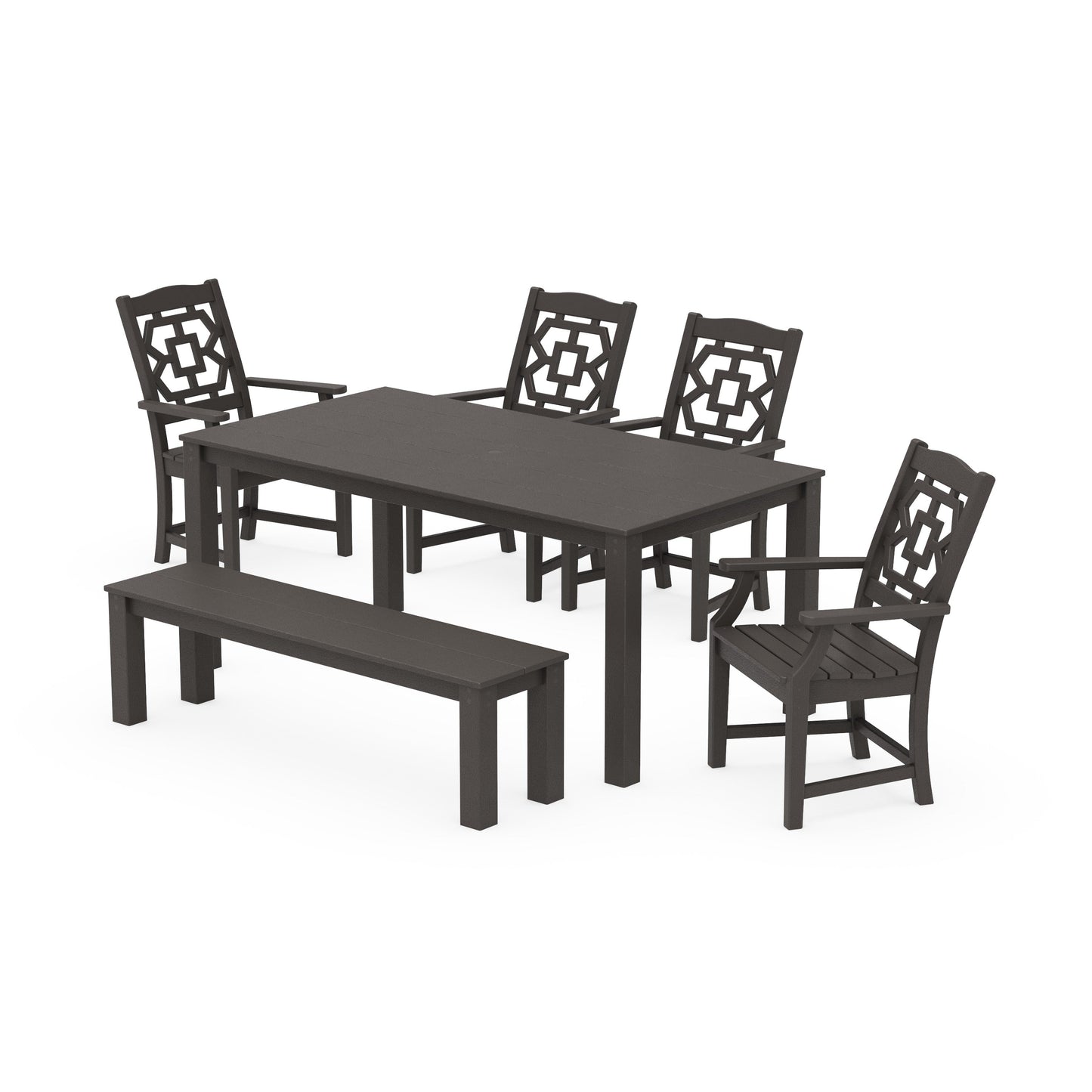 POLYWOOD Chinoiserie 6-Piece Parsons Dining Set with Bench — Vintage Coffee