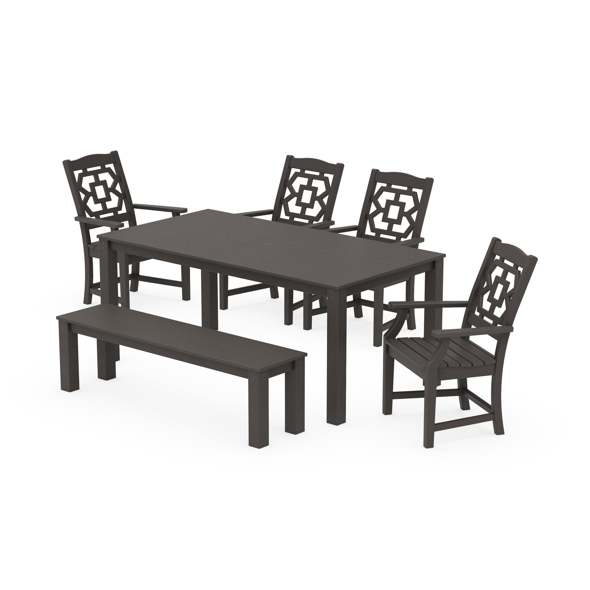 POLYWOOD Chinoiserie 6-Piece Parsons Dining Set with Bench — Vintage Coffee