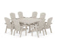 POLYWOOD Nautical Curveback Adirondack 9-Piece Square Dining Set with Trestle Legs — Sand