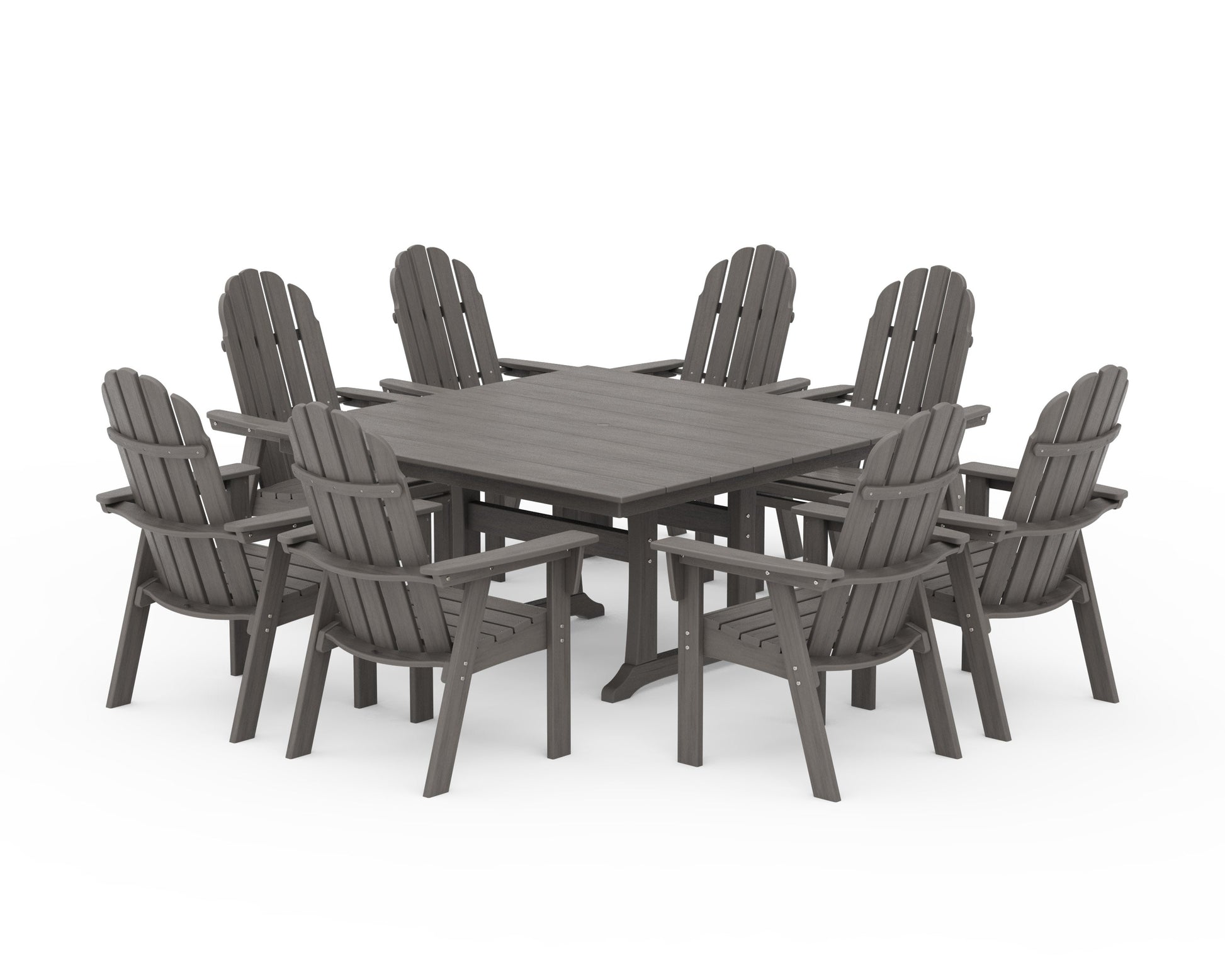 POLYWOOD Vineyard Curveback Adirondack 9-Piece Square Farmhouse Dining Set with Trestle Legs — Driftwood