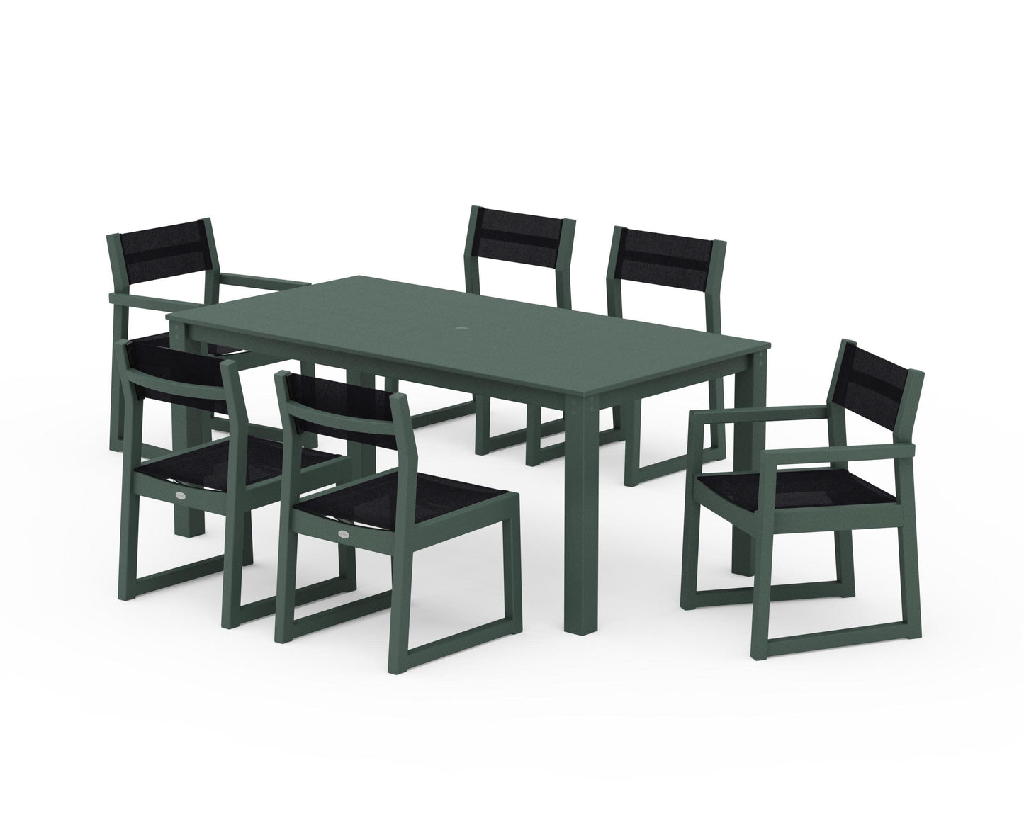 POLYWOOD EDGE Sling 7-Piece Parsons Dining Set — Green / Black Sling