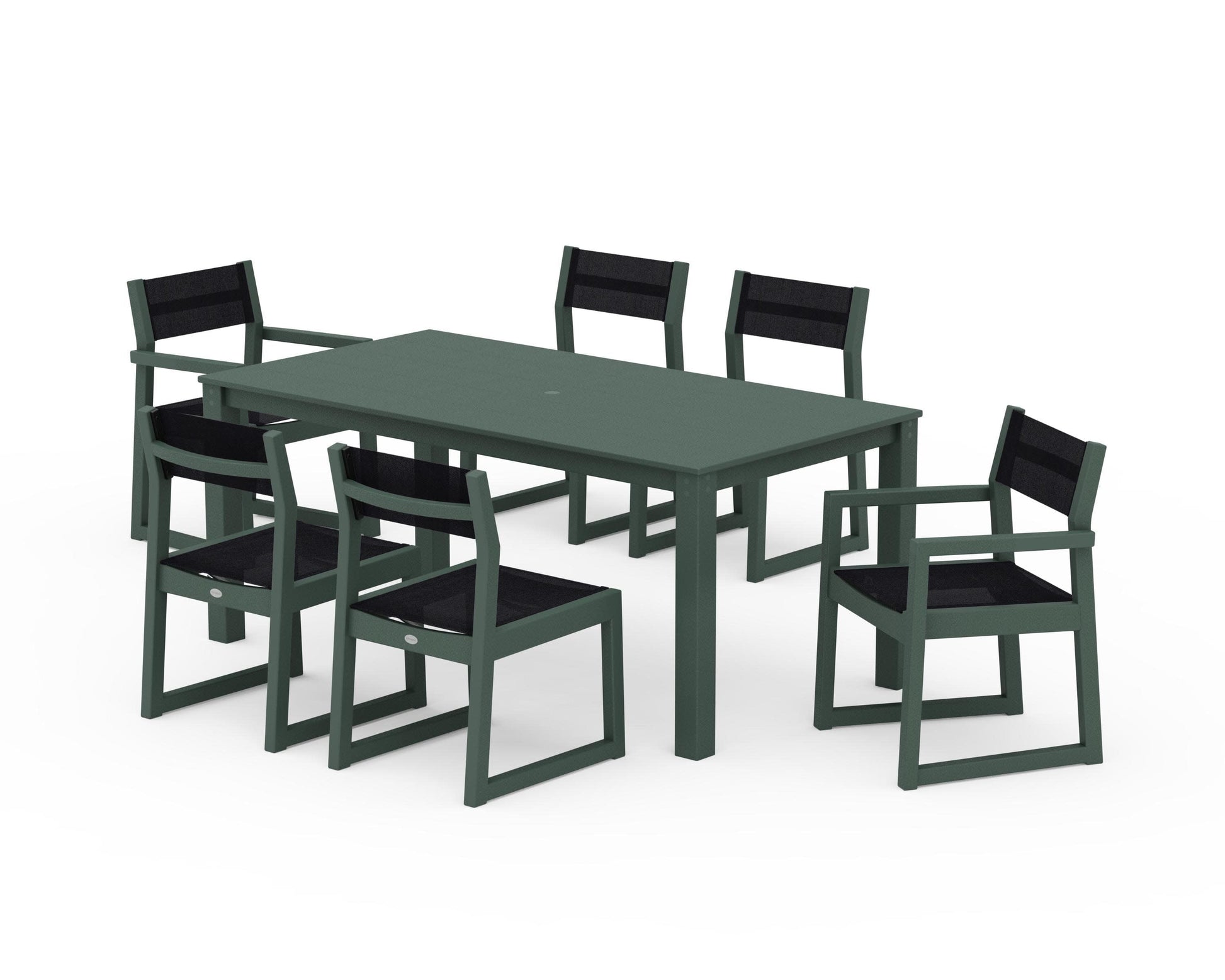 POLYWOOD EDGE Sling 7-Piece Parsons Dining Set — Green / Black Sling