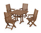 POLYWOOD Captain Folding Chair 5-Piece Farmhouse Dining Set With Trestle Legs — Teak