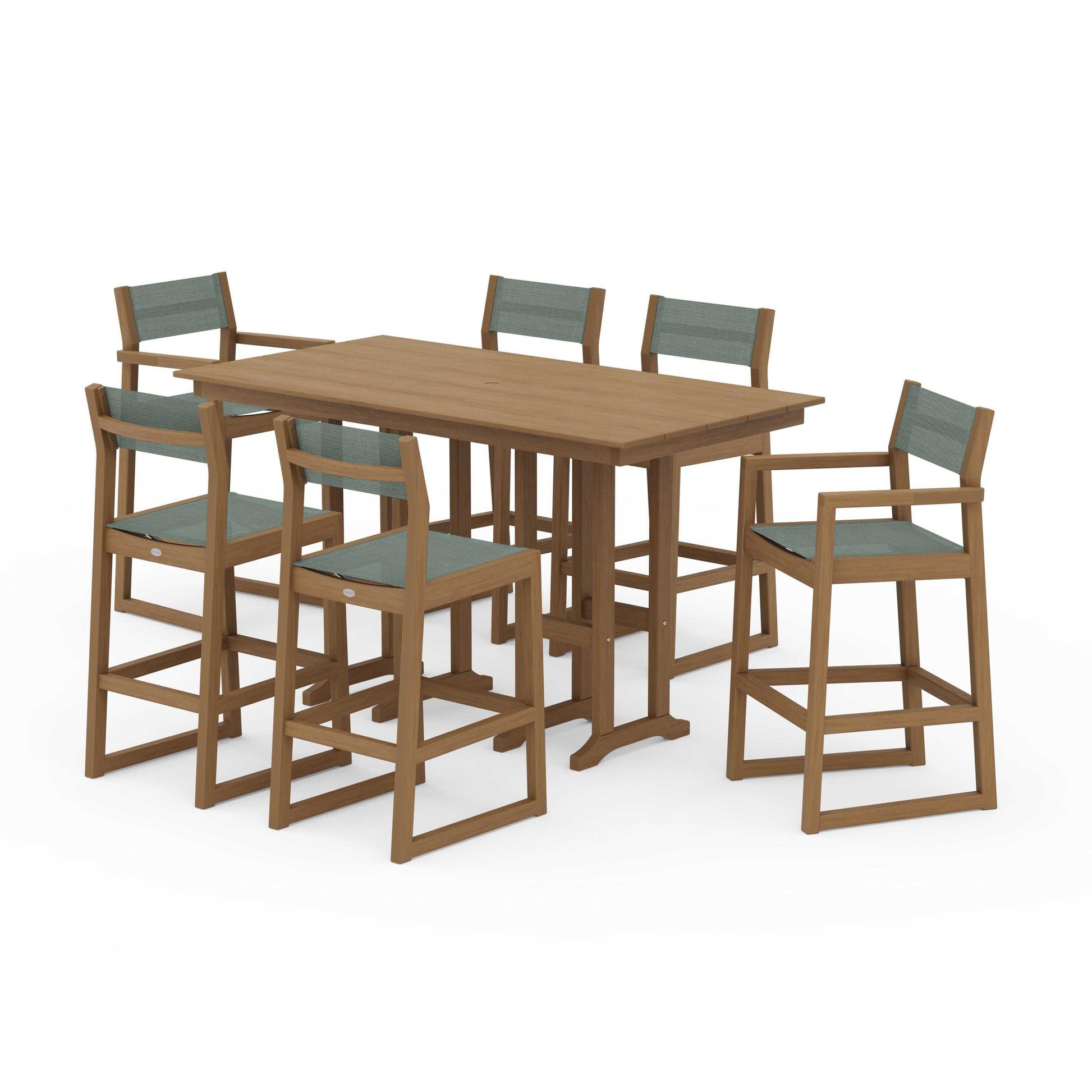 POLYWOOD EDGE Sling 7-Piece Farmhouse Bar Set — Natural / Dupioni Sea Mist Sling