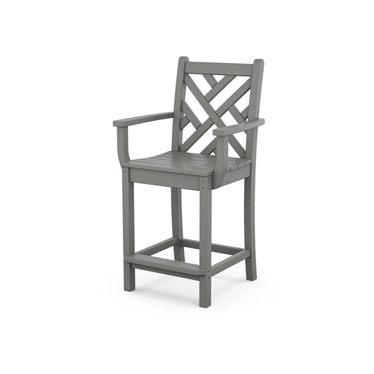 POLYWOOD Chippendale Counter Arm Chair — Slate Grey