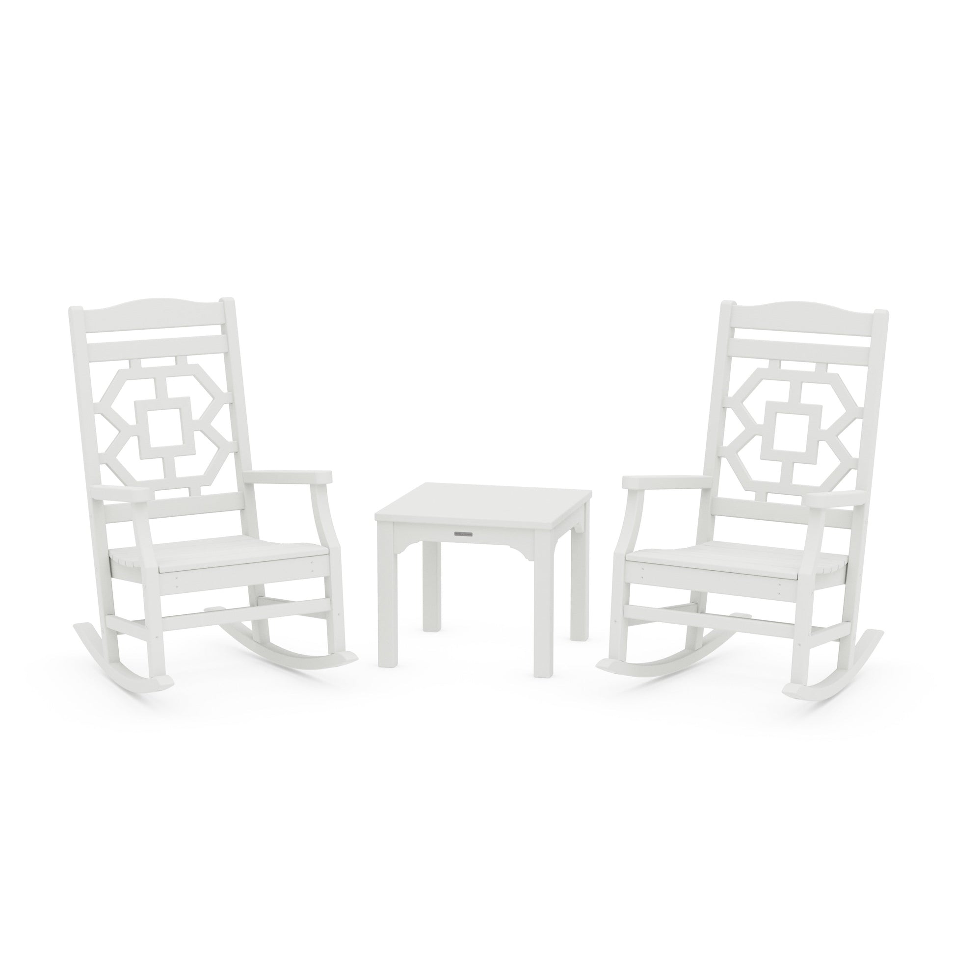 POLYWOOD Chinoiserie 3-Piece Rocking Chair Set — Vintage White