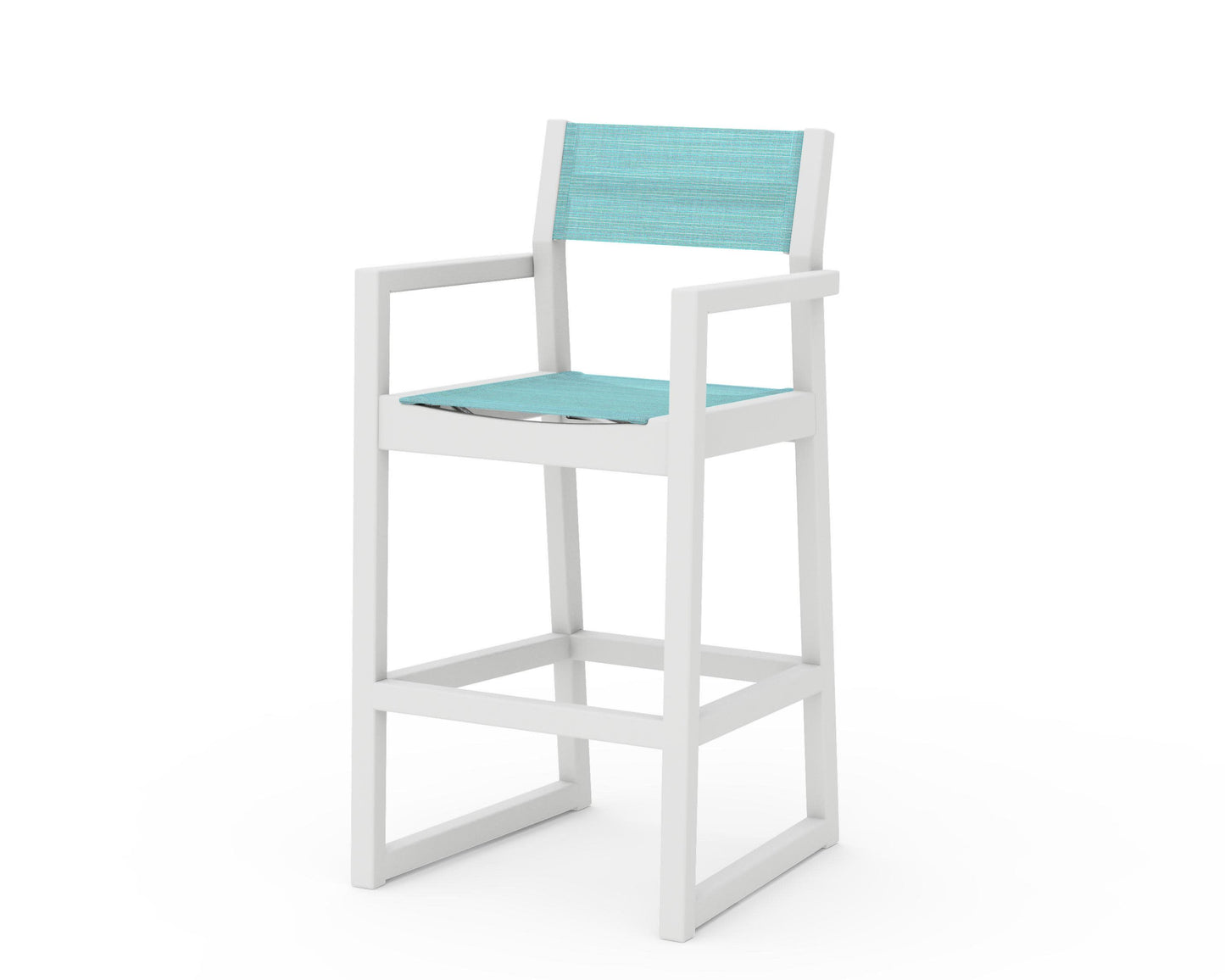 POLYWOOD EDGE Sling Bar Arm Chair — White / Dupioni Aquamarine Sling