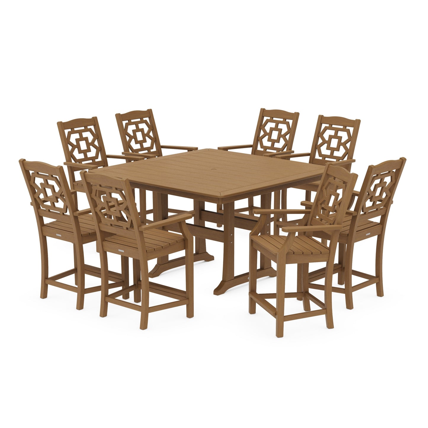 POLYWOOD Chinoiserie 9-Piece Square Counter Set with Trestle Legs — Natural