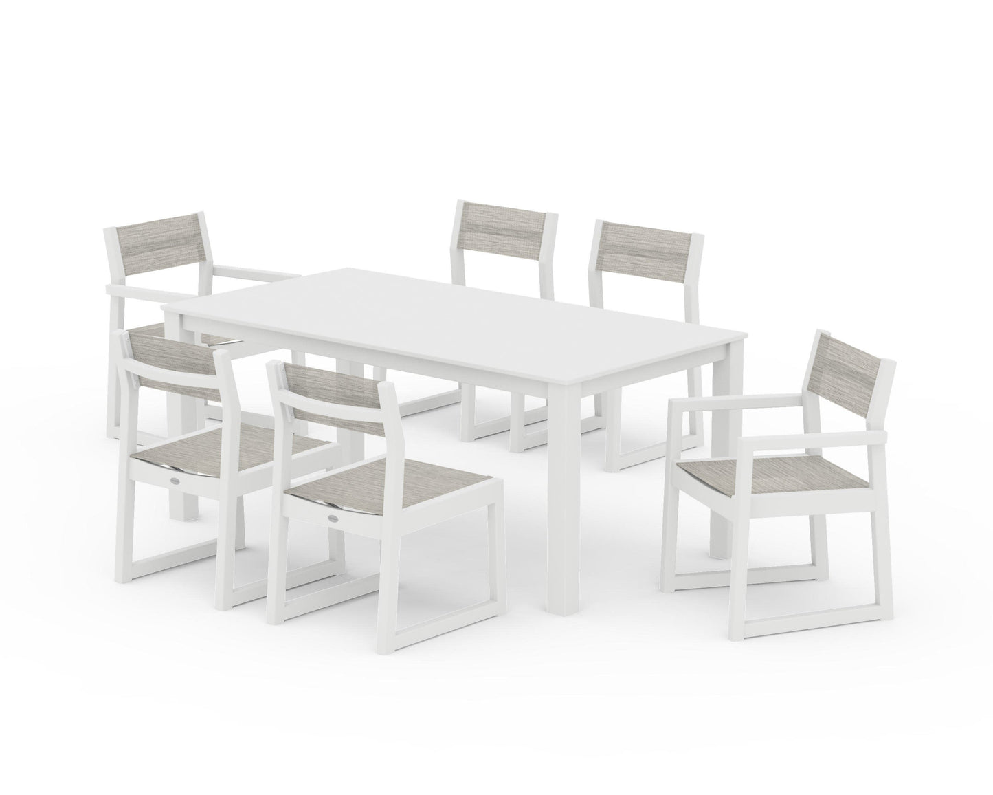POLYWOOD EDGE Sling 7-Piece Parsons Dining Set — White / Birch Sling