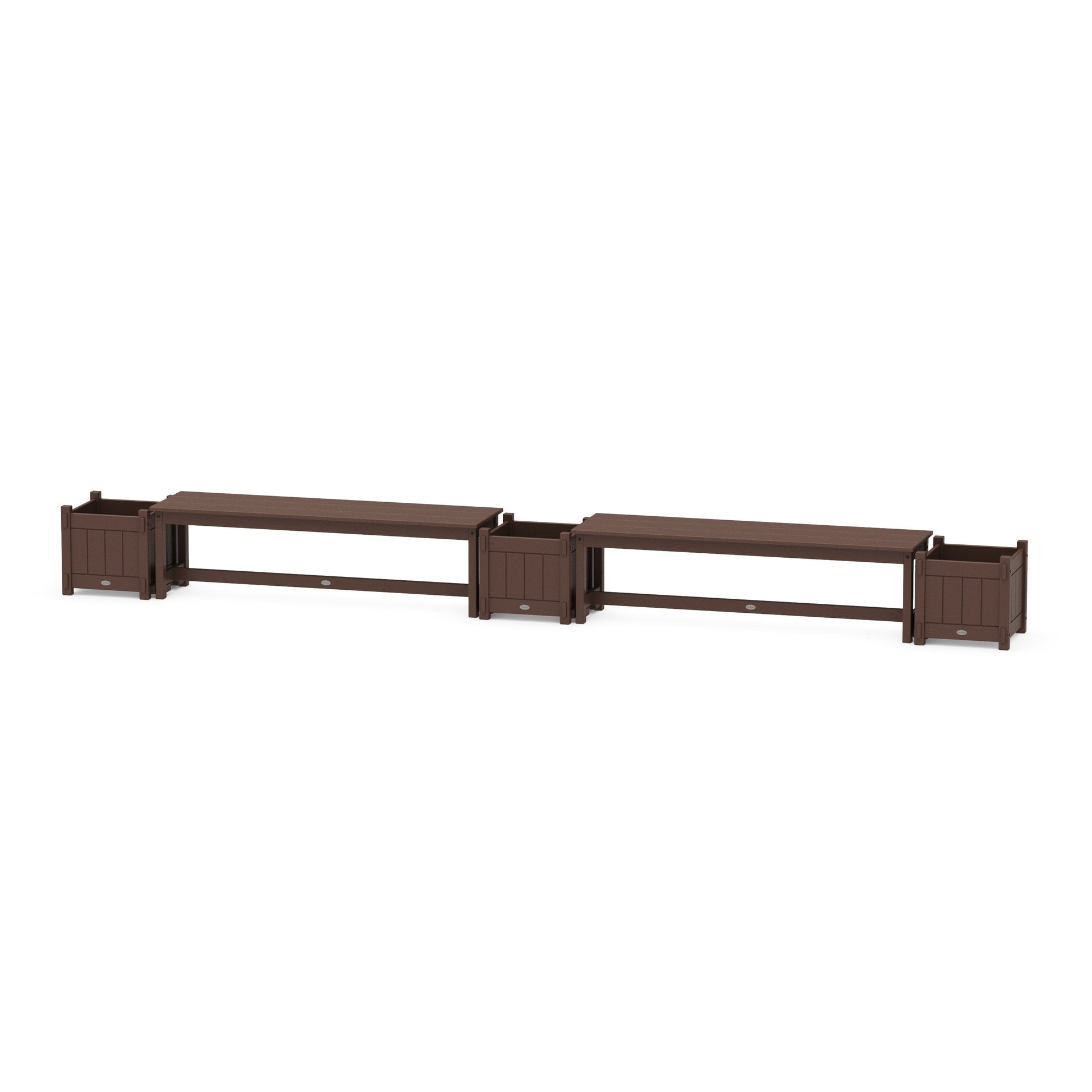 POLYWOOD 60" Vineyard Straight Double Planter Bench Set — Mahogany