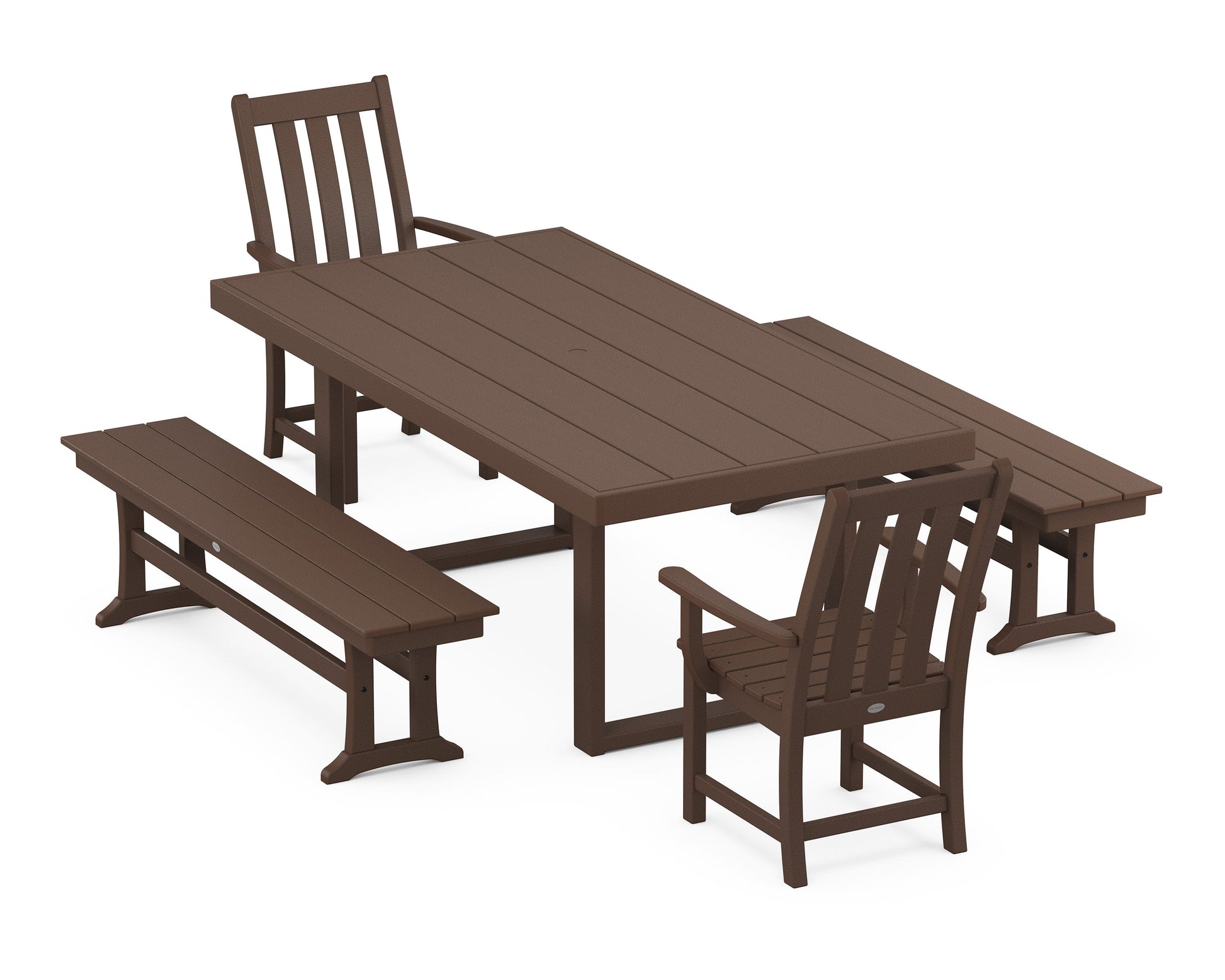 POLYWOOD Vineyard 5-Piece Dining Set with Benches — Mahogany