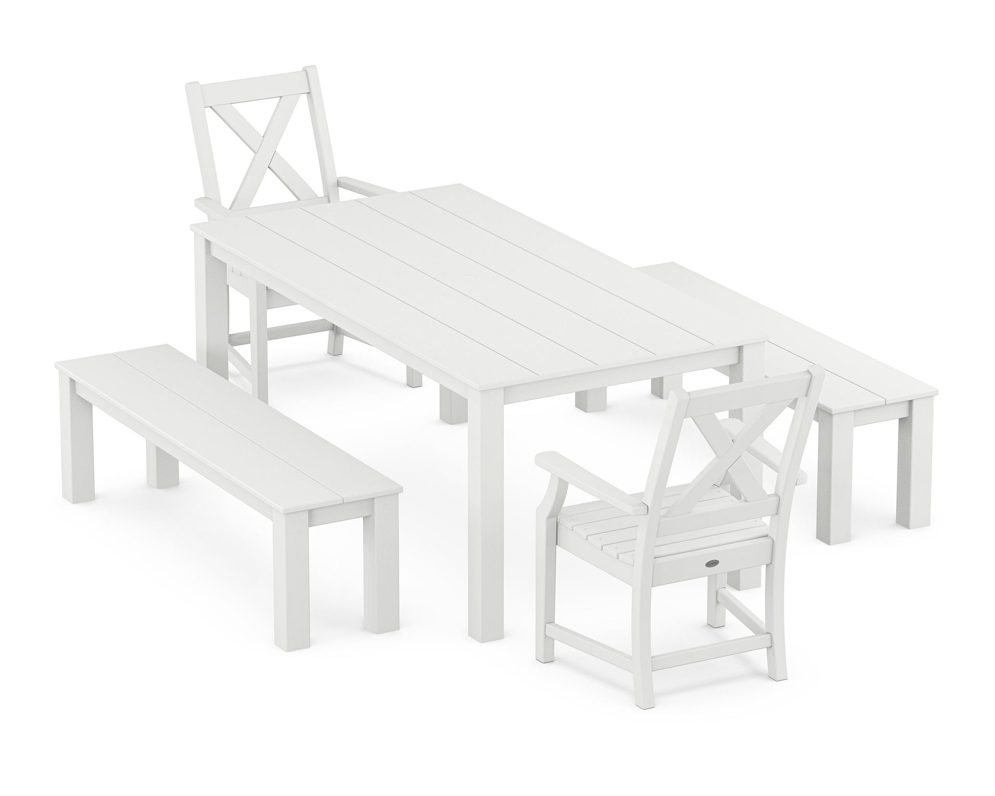 POLYWOOD Braxton 5-Piece Parsons Dining Set with Benches — White