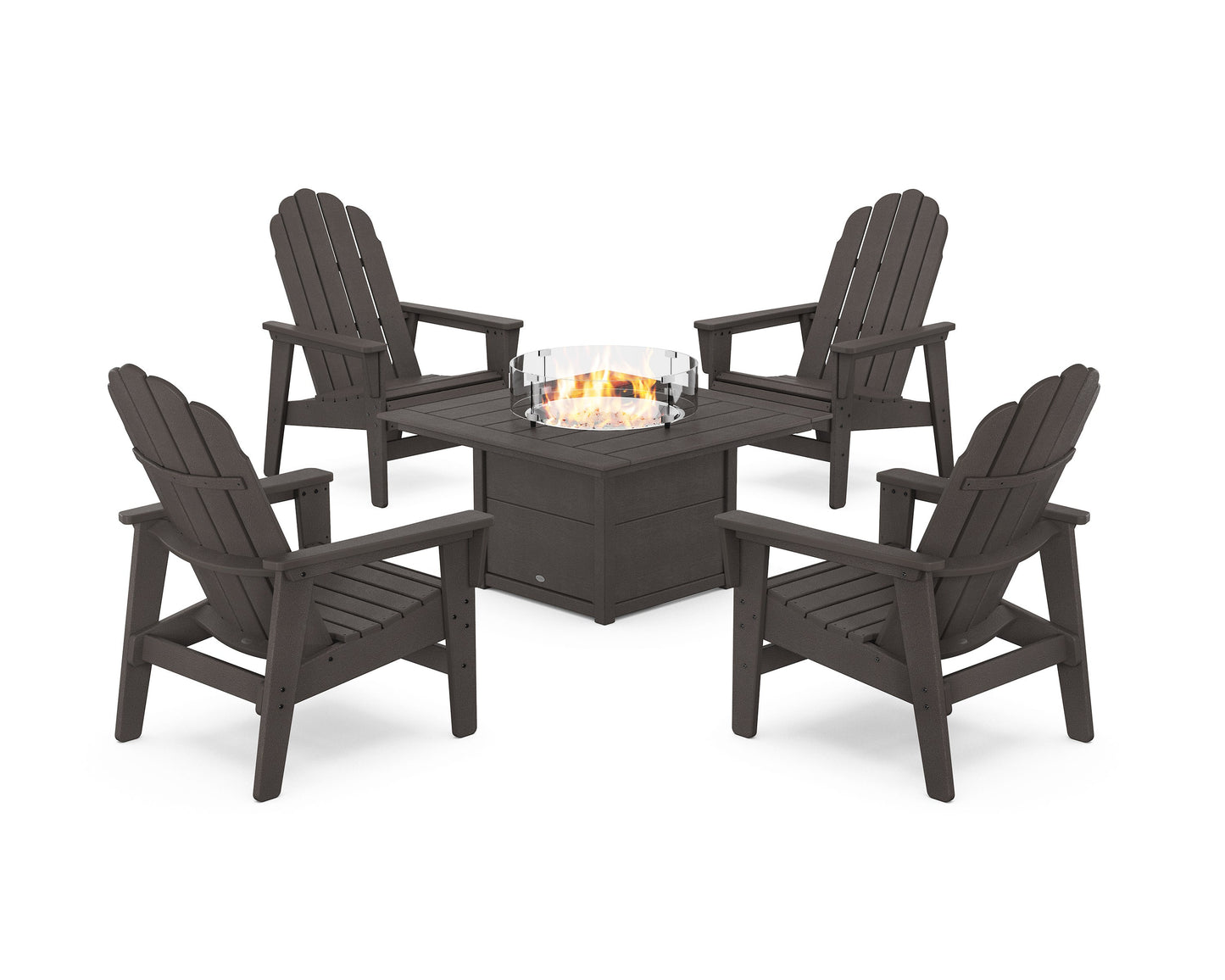 POLYWOOD 5-Piece Vineyard Grand Upright Adirondack Conversation Set with Fire Pit Table — Vintage Coffee