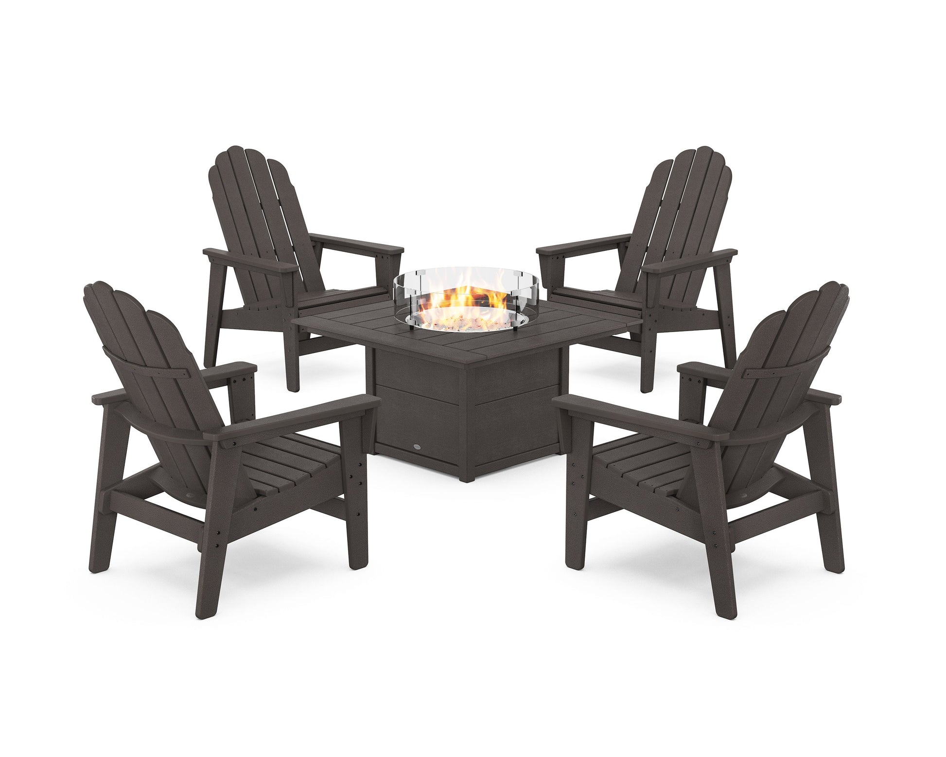 POLYWOOD 5-Piece Vineyard Grand Upright Adirondack Conversation Set with Fire Pit Table — Vintage Coffee