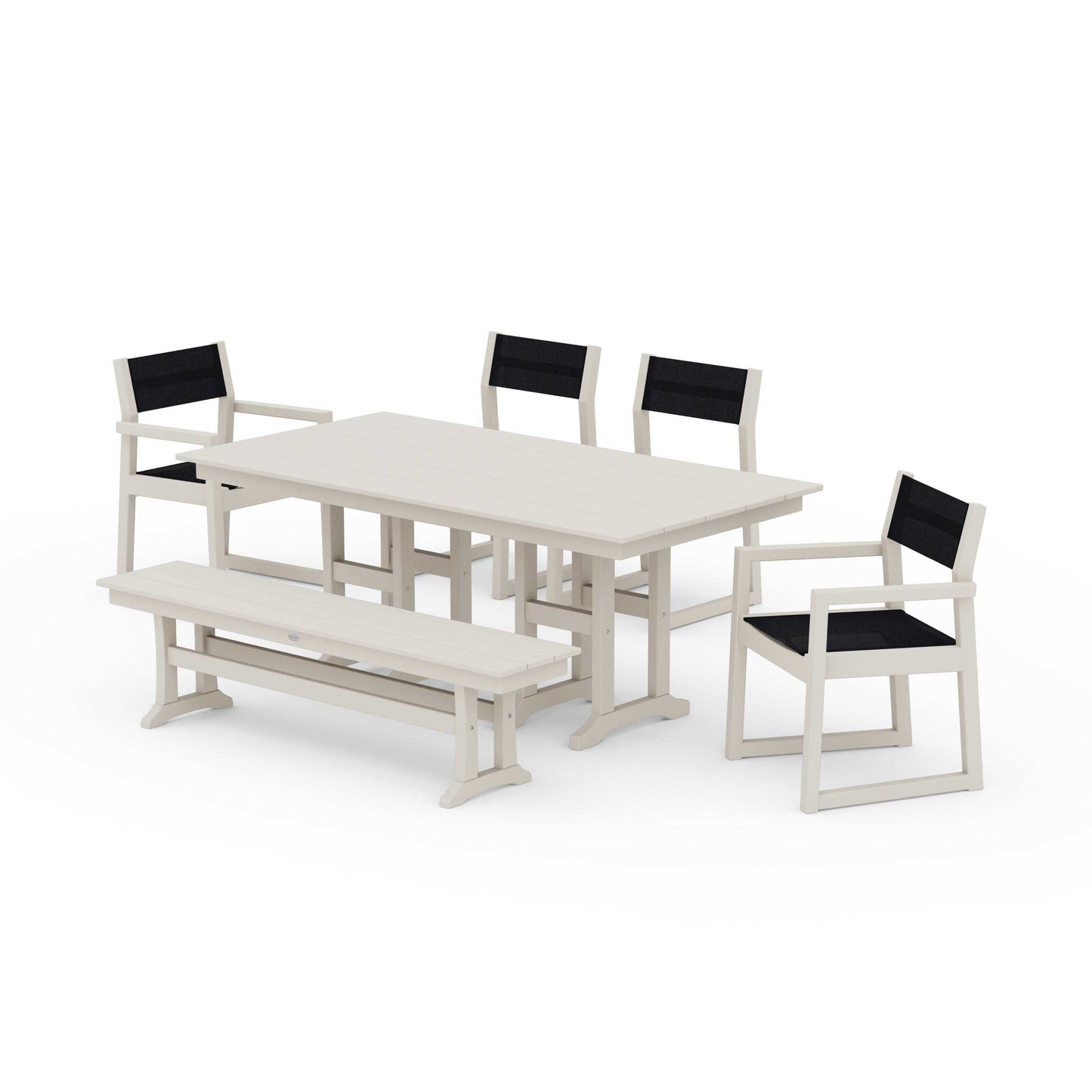 POLYWOOD EDGE Sling 6-Piece Farmhouse Dining Set — Sand / Black Sling