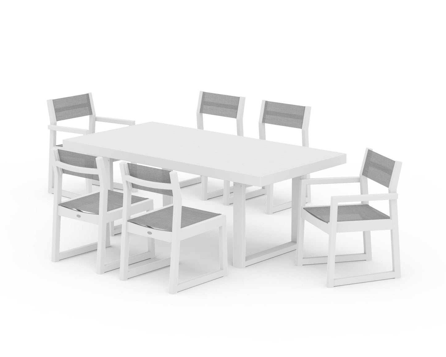POLYWOOD EDGE Sling 7-Piece Dining Set — White / Metallic Sling