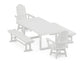 POLYWOOD Vineyard Curveback Adirondack Swivel Chair 5-Piece Dining Set with Benches — White