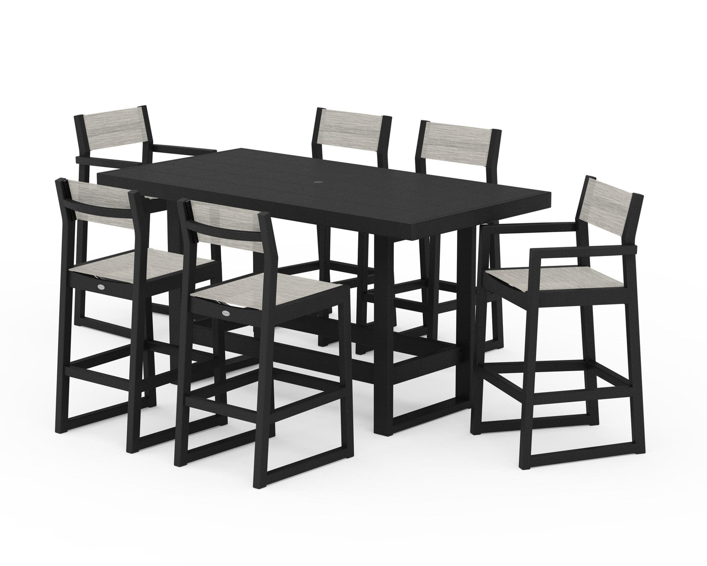 POLYWOOD EDGE Sling 7-Piece Bar Table Set — Black / Birch Sling
