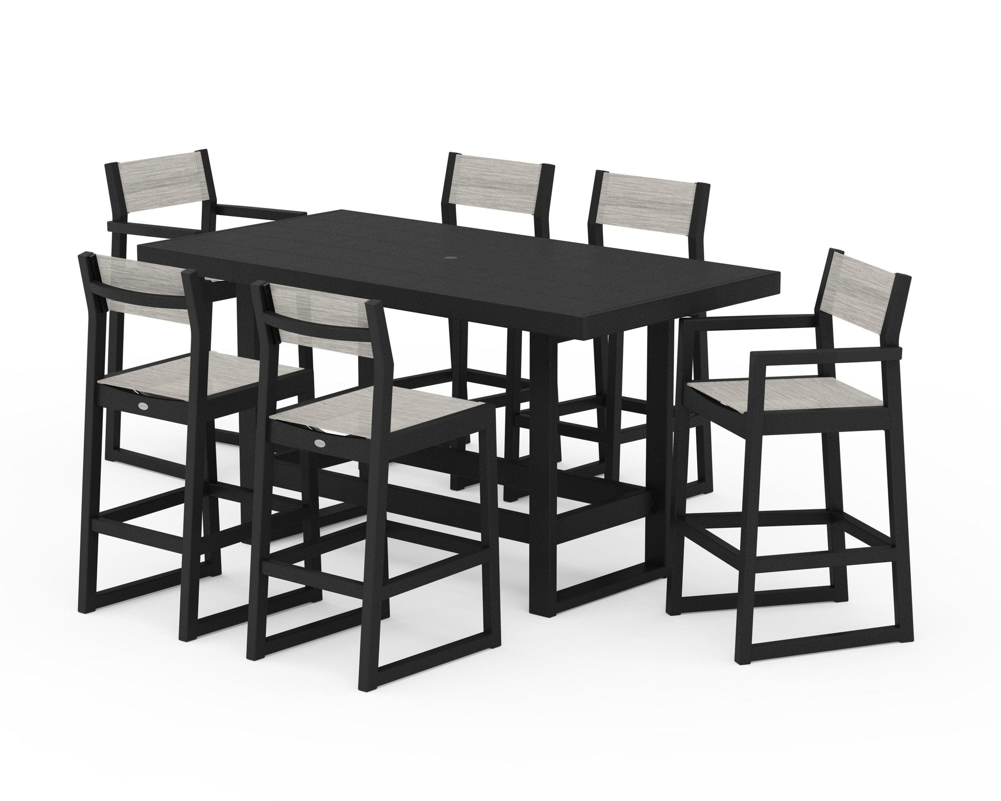 POLYWOOD EDGE Sling 7-Piece Bar Table Set — Black / Birch Sling