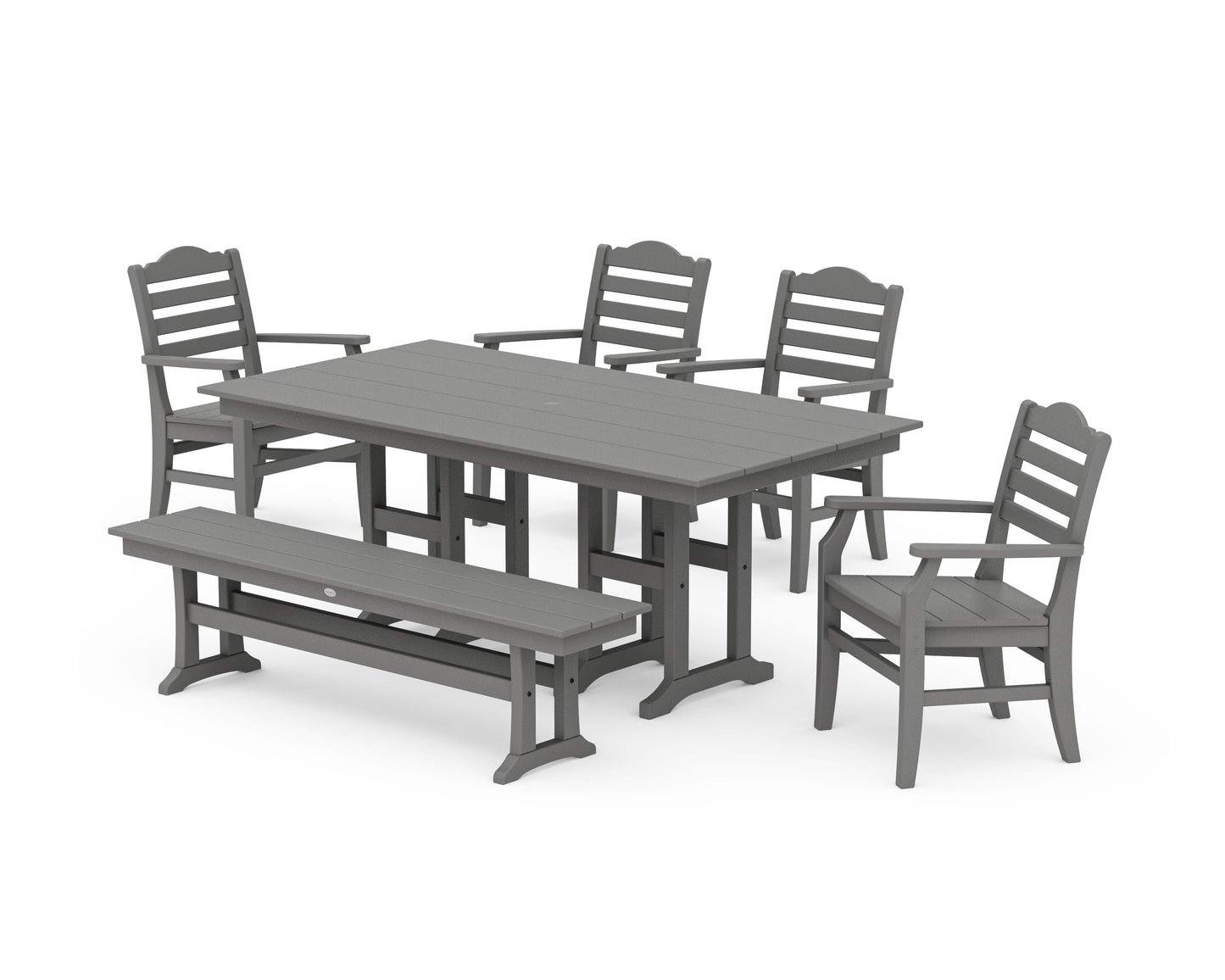 POLYWOOD Savannah 6-Piece Farmhouse Dining Set with Bench — Slate Grey