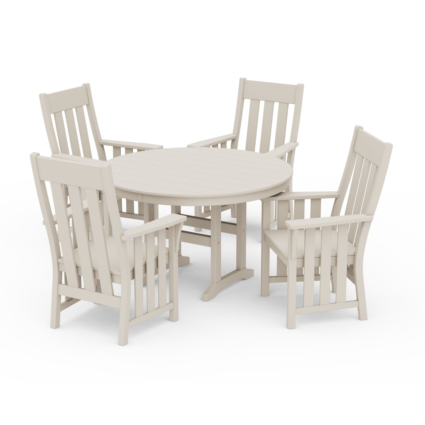 POLYWOOD Acadia 5-Piece Round Farmhouse Dining Set — Sand