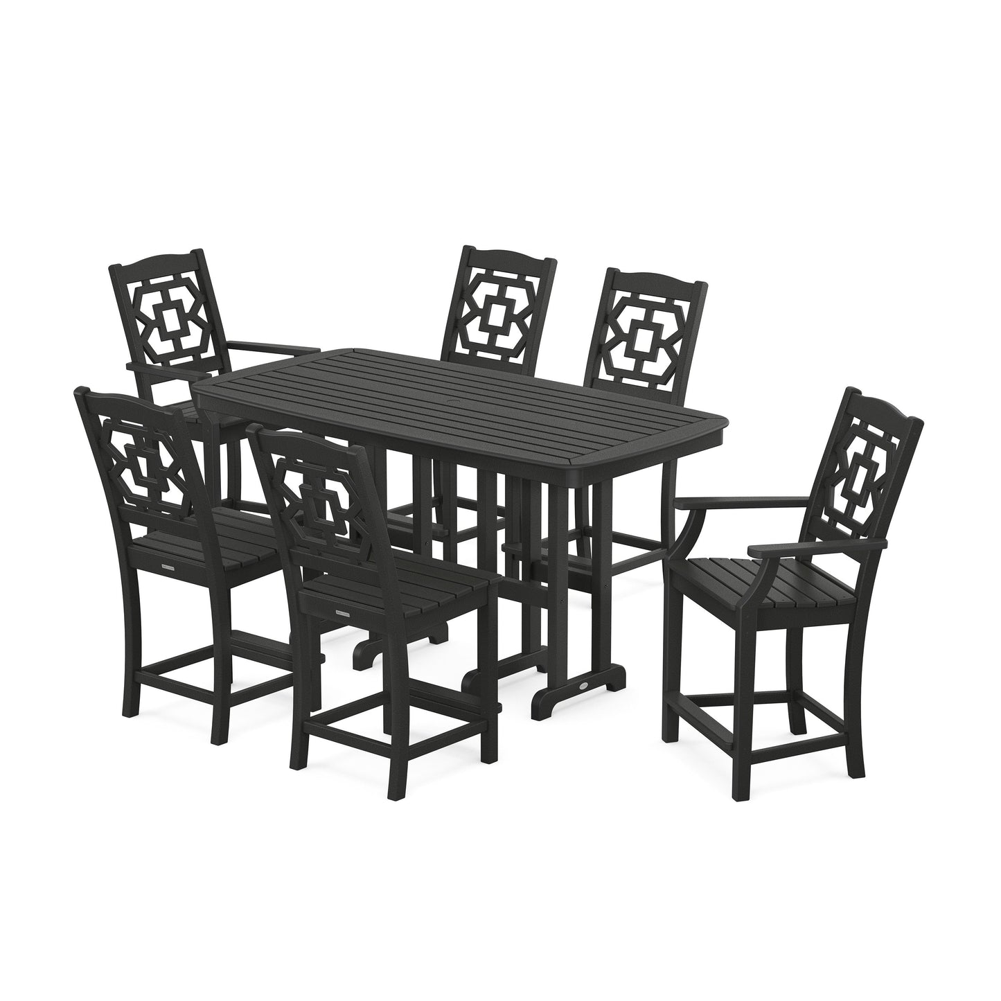 POLYWOOD Chinoiserie 7-Piece Counter Set — Black