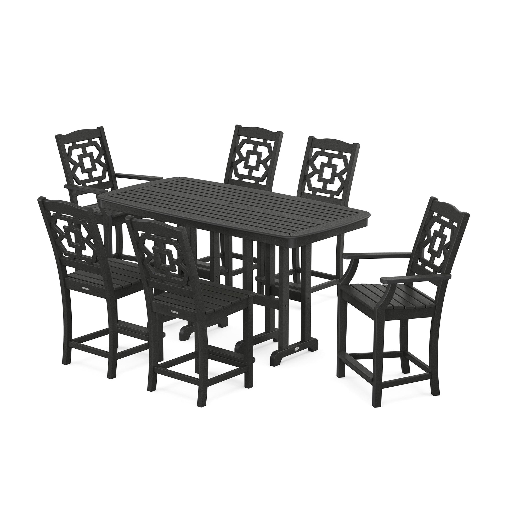 POLYWOOD Chinoiserie 7-Piece Counter Set — Black