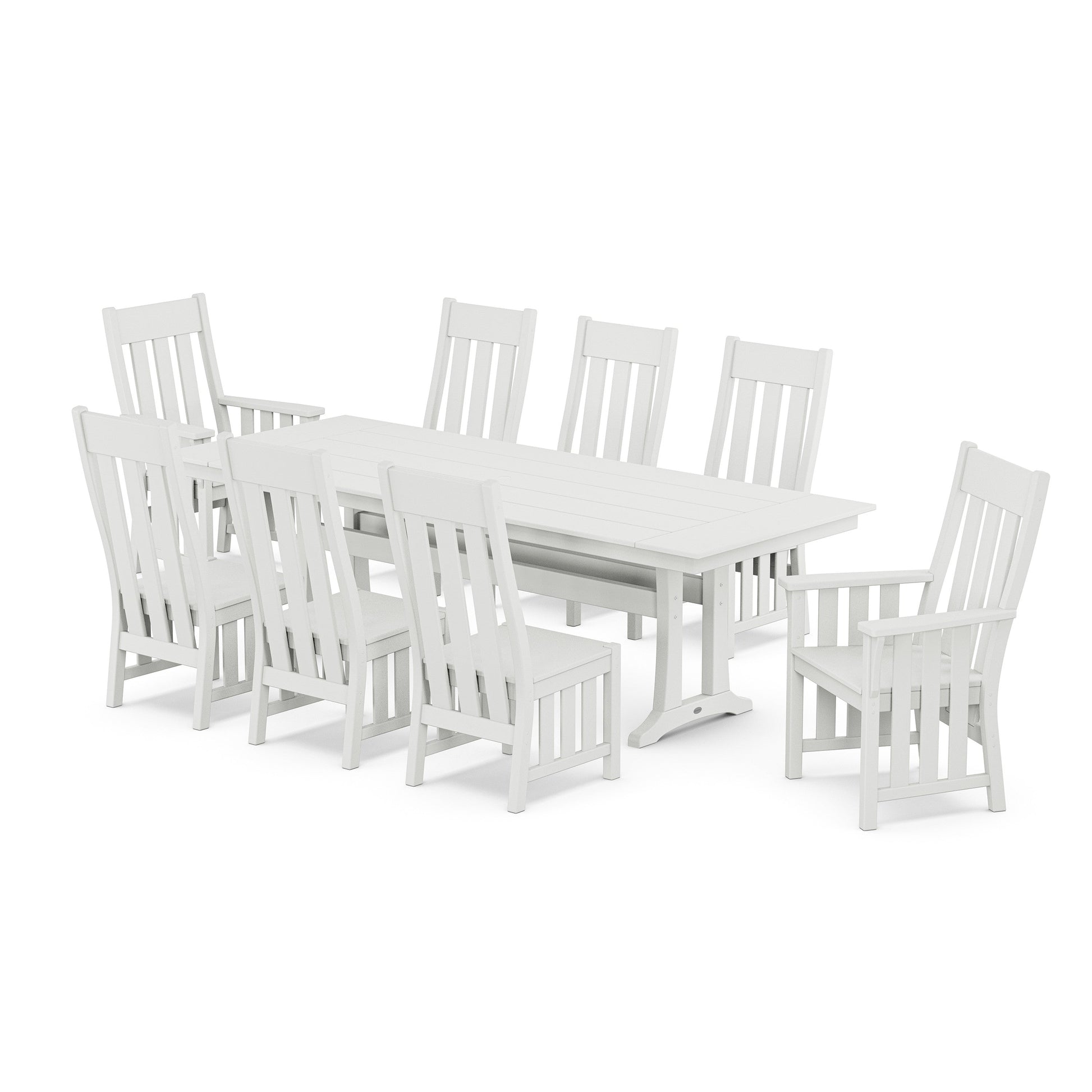POLYWOOD Acadia 9-Piece Farmhouse Dining Set with Trestle Legs — White