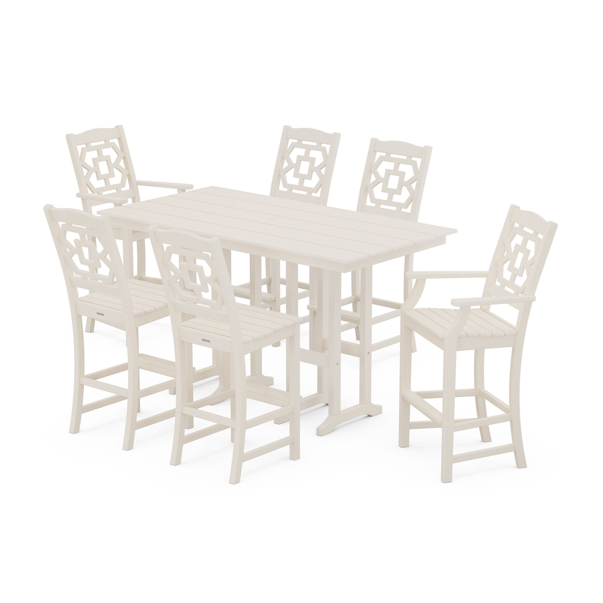 POLYWOOD Chinoiserie 7-Piece Farmhouse Bar Set — Sand