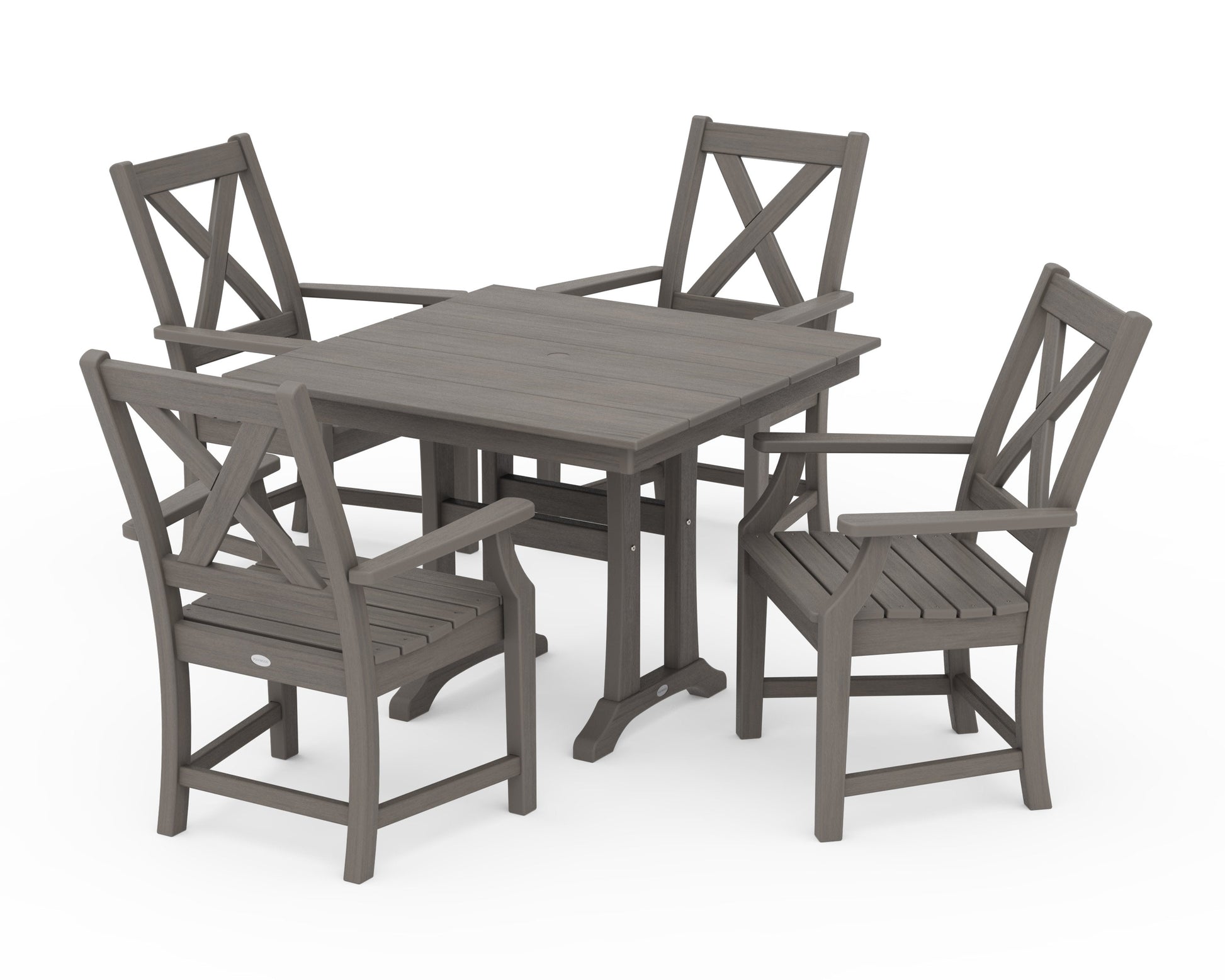 POLYWOOD Braxton 5-Piece Farmhouse Dining Set With Trestle Legs — Driftwood