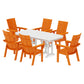 POLYWOOD Modern Curveback Adirondack 7-Piece Dining Set — Tangerine / White