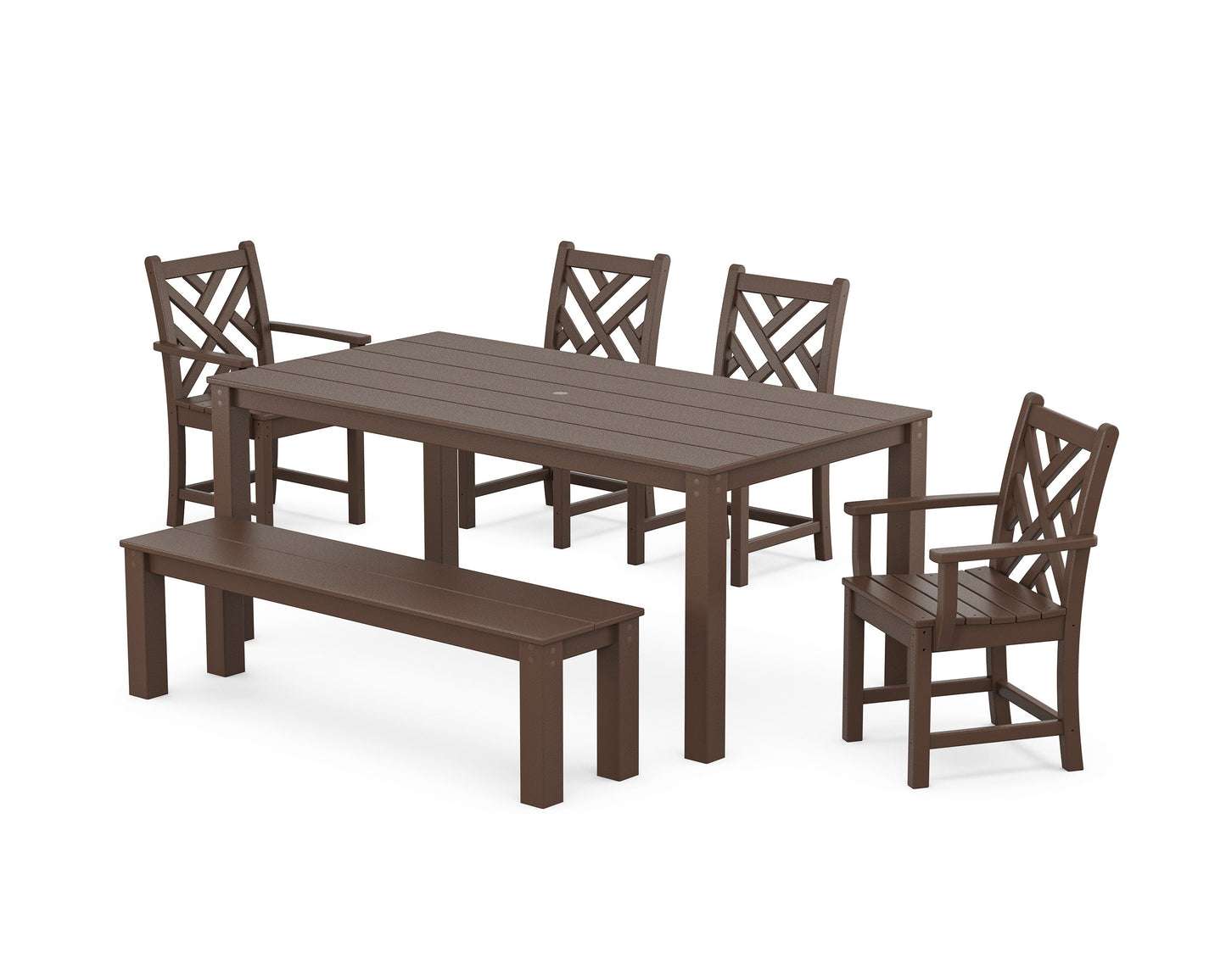 POLYWOOD Chippendale 6-Piece Parsons Dining Set with Bench — Mahogany