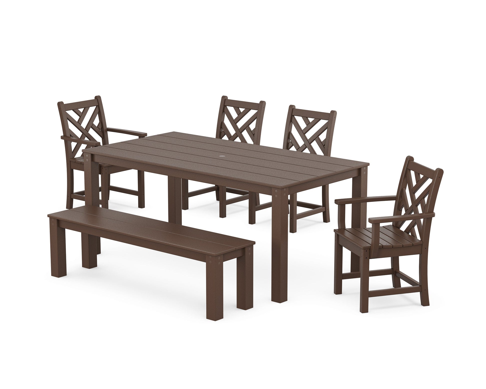 POLYWOOD Chippendale 6-Piece Parsons Dining Set with Bench — Mahogany