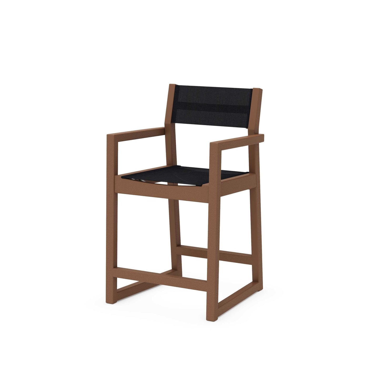 POLYWOOD EDGE Sling Counter Arm Chair — Teak / Black Sling