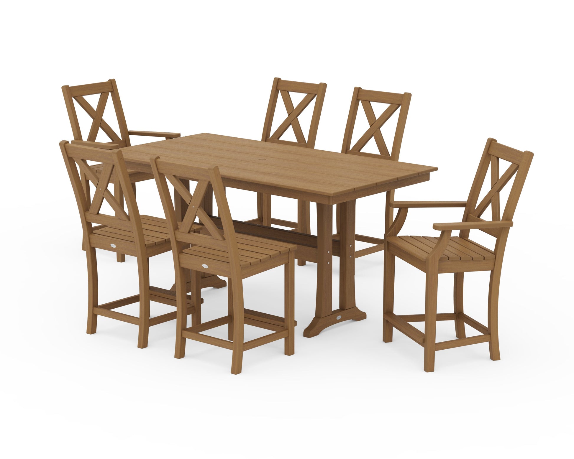 POLYWOOD Braxton 7-Piece Farmhouse Trestle Counter Set — Natural