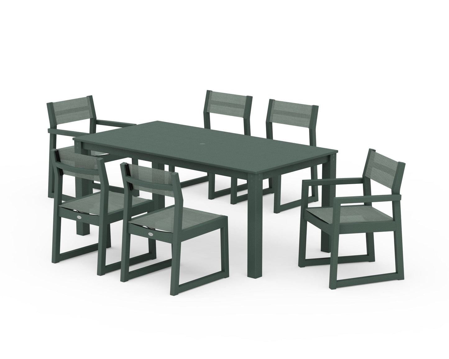 POLYWOOD EDGE Sling 7-Piece Parsons Dining Set — Green / Dupioni Sea Mist Sling