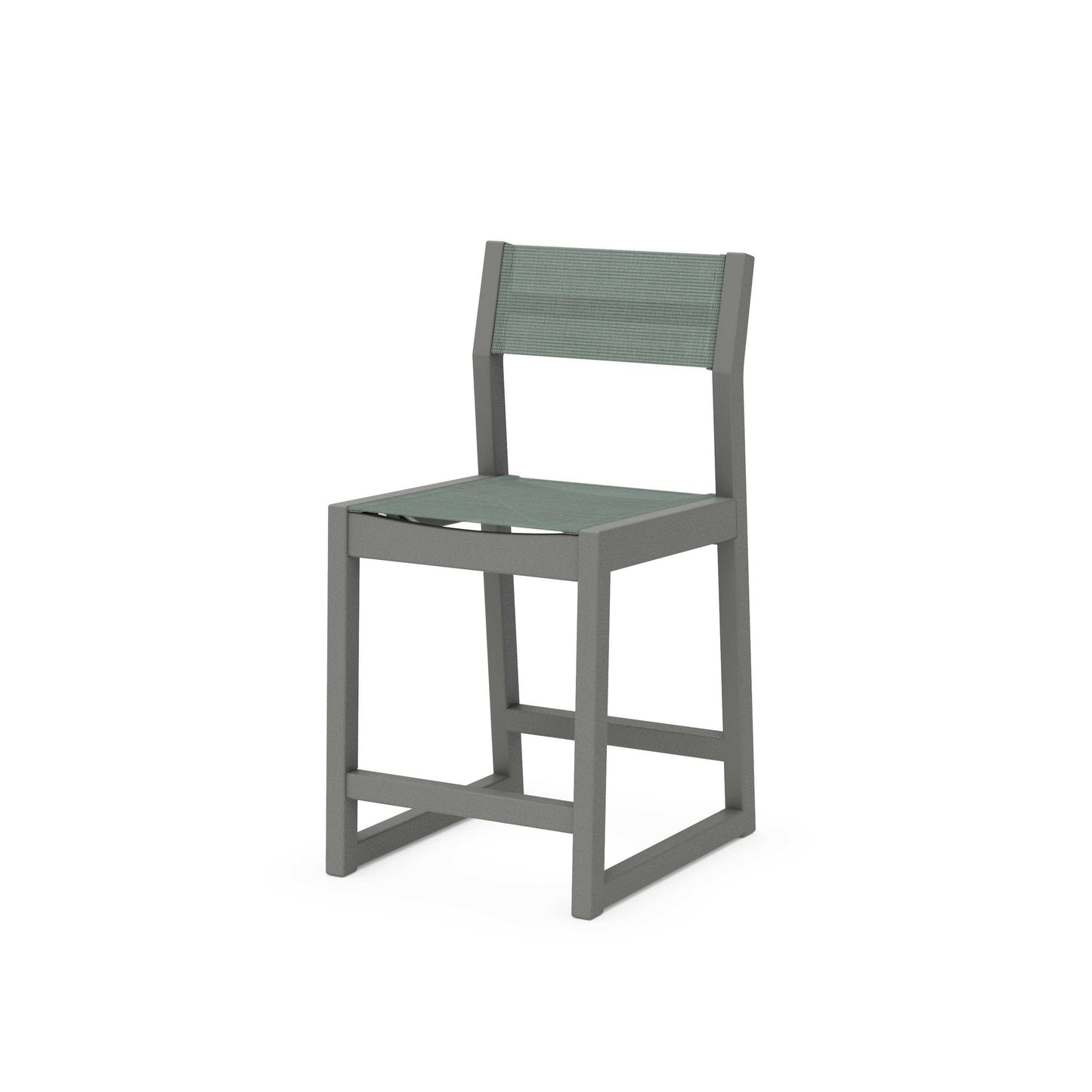 POLYWOOD EDGE Sling Counter Side Chair — Slate Grey / Dupioni Sea Mist Sling