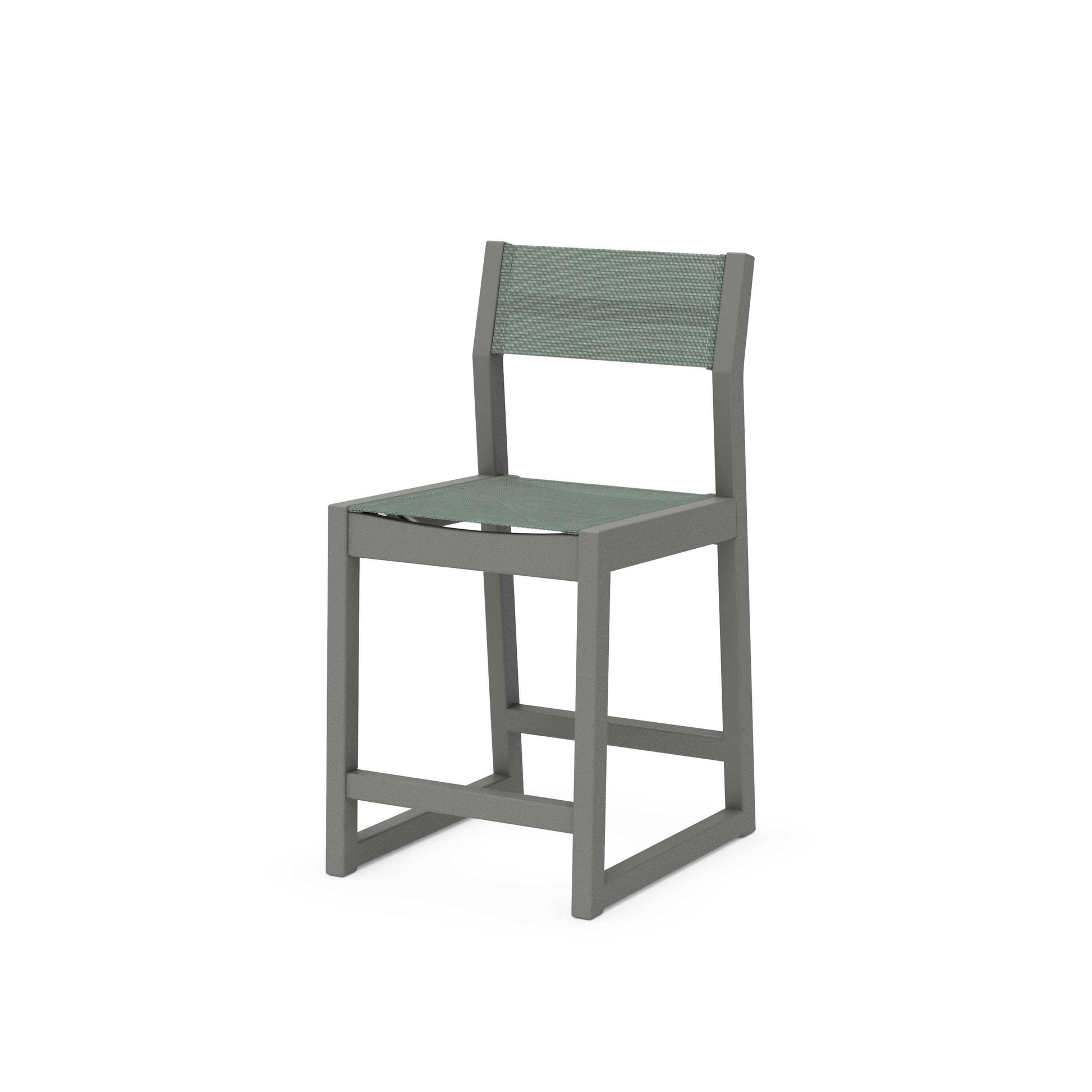 POLYWOOD EDGE Sling Counter Side Chair — Slate Grey / Dupioni Sea Mist Sling