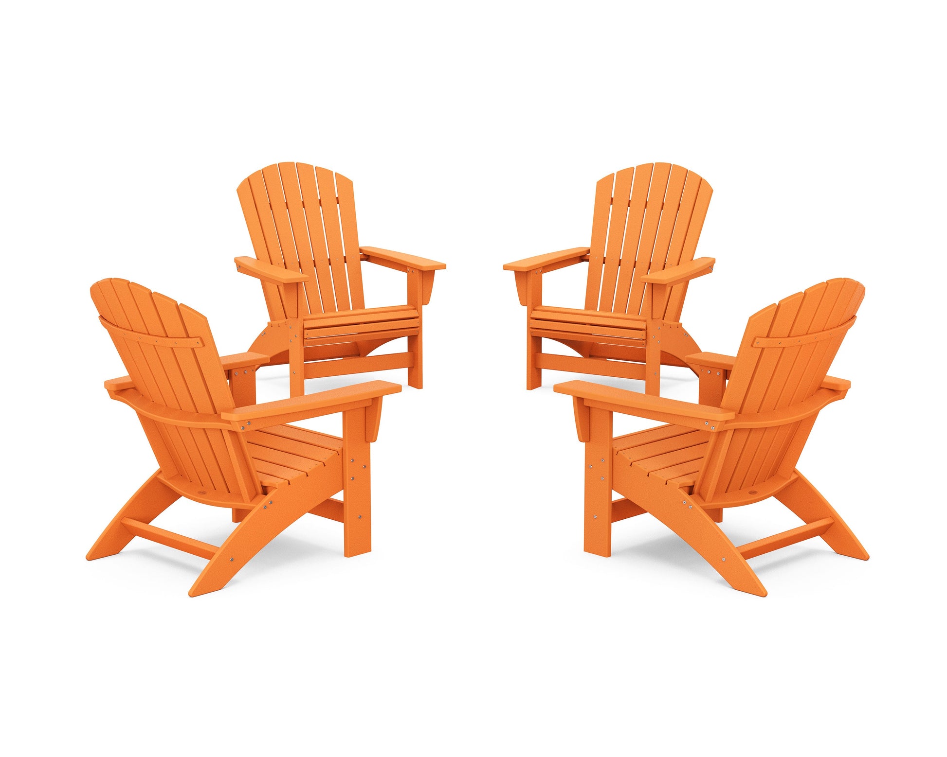 POLYWOOD 4-Piece Nautical Grand Adirondack Chair Conversation Set — Tangerine