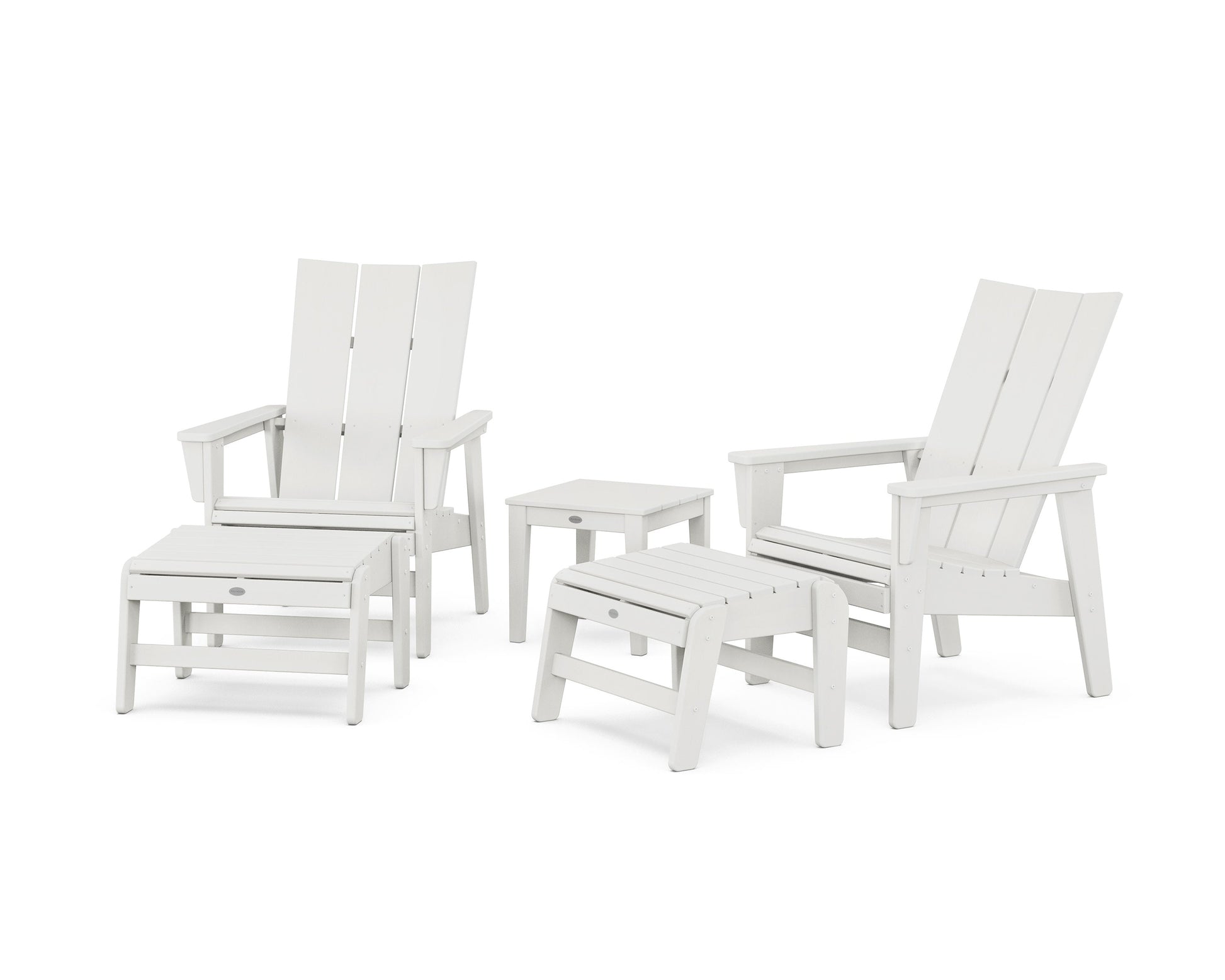POLYWOOD 5-Piece Modern Grand Upright Adirondack Set with Ottomans and Side Table — Vintage White